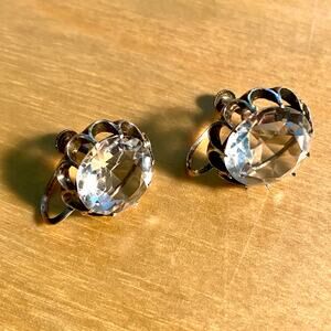 VTG MCM JAPAN Earrings 925 Sterling Silver Pale Blue Quartz Sterling Screw On